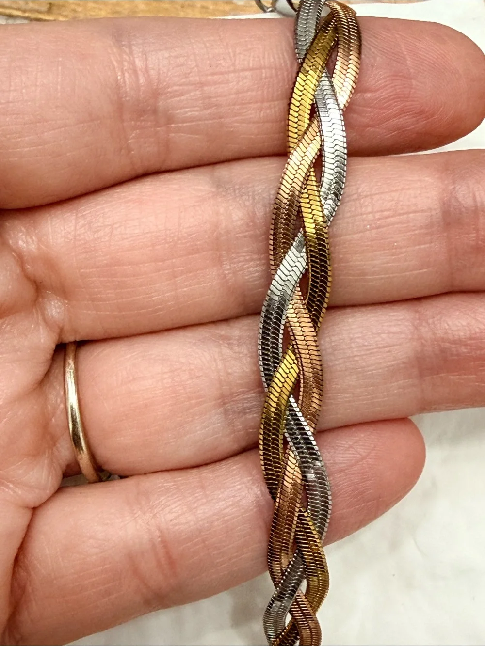 18k Gold Plated Tri-Tone Braided Women's Bracelet - Gold, Rose Gold & Silver
